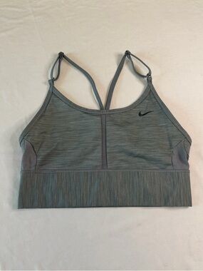 Nike Dri-FIT Heathered Gray Strappy Sports Bra Longline Medium Support